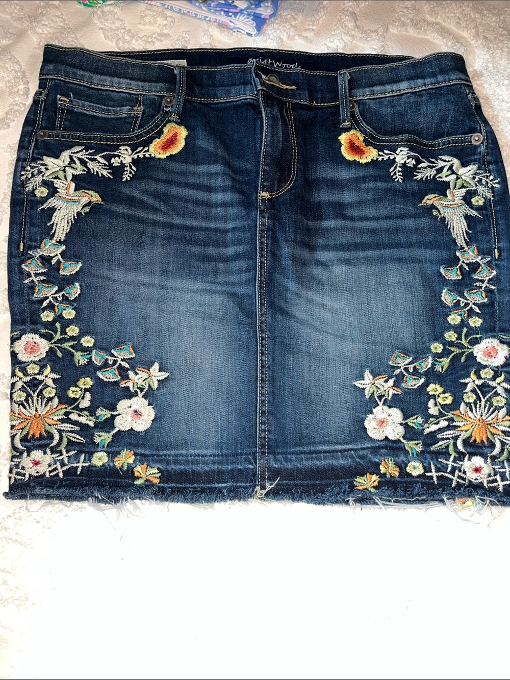 DRIFTWOOD Dark Blue Embroidered Denim Mini Skirt